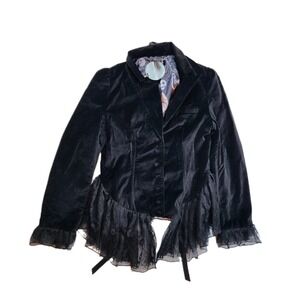 Dolls Kill Womens XXL Black Velvet Corset Jacket Goth Victorian Lace Ruffle